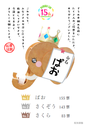 桜図書館15周年記念事業 ぱおの開運おみくじ さくらのメッセージでぱおをかざろう を行っています さいたま市図書館 桜図書館15周年記念事業 ぱおの開運おみくじ さくらのメッセージでぱおをかざろう を行っています さいたま市図書館