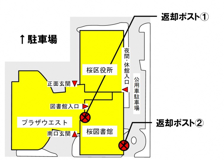 桜図書館ポスト案内図1階